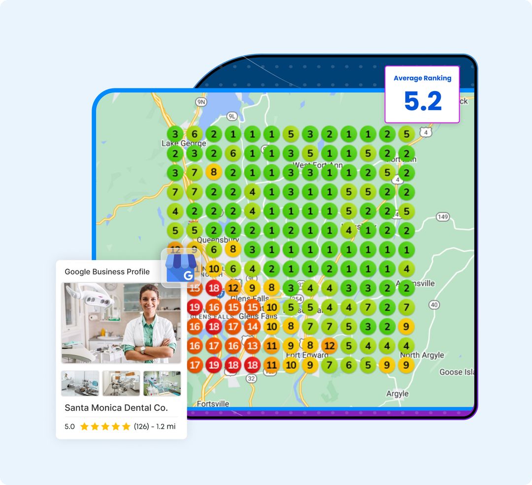 Before and after Google Maps ranking heatmap comparison — red zones turning green after optimization